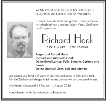 Traueranzeige von Richard Hook von Mannheimer Morgen