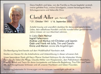 Traueranzeige von Christl Adler von Südhessen Morgen