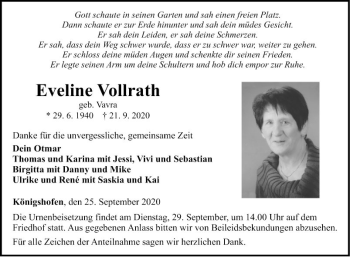 Traueranzeige von Eveline Vollrath von Fränkische Nachrichten