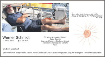 Traueranzeige von Werner Schmidt von Fränkische Nachrichten