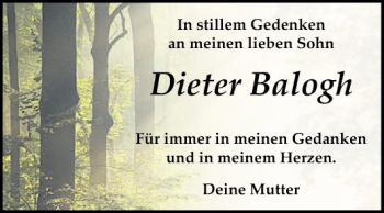Traueranzeige von Dieter Balogh von Fränkische Nachrichten