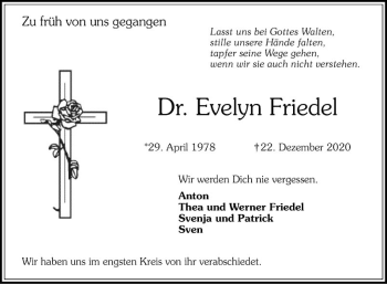 Traueranzeige von Evelyn Friedel von Mannheimer Morgen