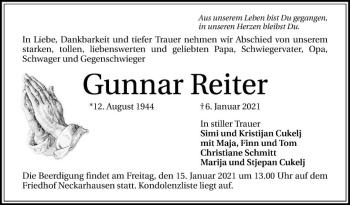 Traueranzeige von Gunnar Reiter von Mannheimer Morgen