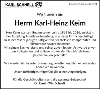 Traueranzeige von Karl-Heinz Keim von Fränkische Nachrichten