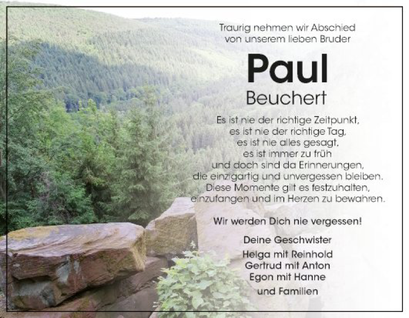  Traueranzeige für Paul Beuchert vom 27.01.2021 aus Fränkische Nachrichten