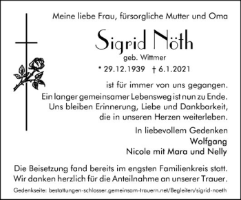 Traueranzeige von Sigrid Nöth von Südhessen Morgen