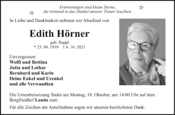 Traueranzeige von Edith Hörner von Fränkische Nachrichten