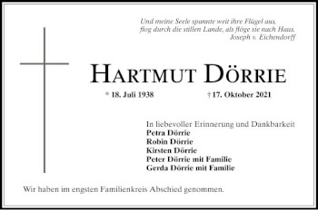 Traueranzeige von Hartmut Dörrie von Mannheimer Morgen