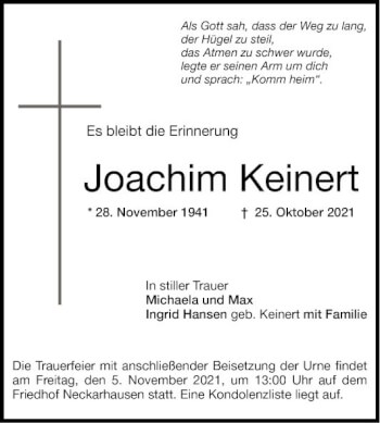 Traueranzeige von Joachim Keinert von Mannheimer Morgen