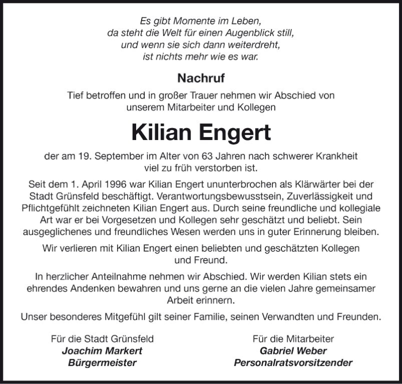  Traueranzeige für Kilian Engert vom 02.10.2021 aus Fränkische Nachrichten