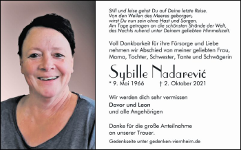 Traueranzeige von Sybille Nadarevic von Südhessen Morgen