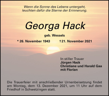 Traueranzeige von Georga Hack von Schwetzinger Zeitung