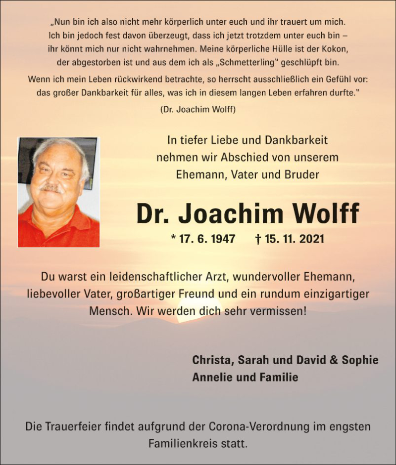  Traueranzeige für Joachim Wolff vom 20.11.2021 aus Fränkische Nachrichten