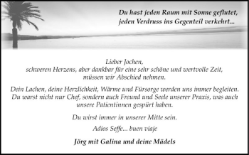 Traueranzeige von Jochen  von Fränkische Nachrichten