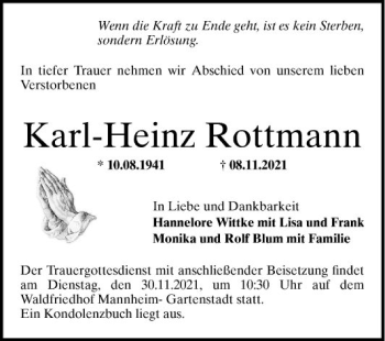 Traueranzeige von Karl-Heinz Rottmann von Mannheimer Morgen