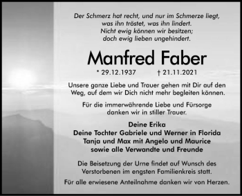 Traueranzeige von Manfred Faber von Südhessen Morgen