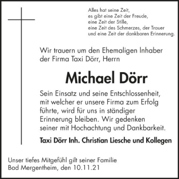 Traueranzeige von Michael Dörr von Fränkische Nachrichten