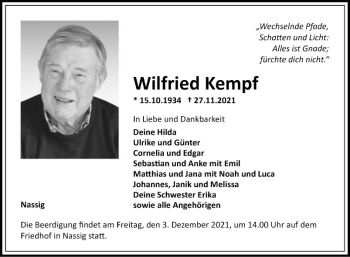 Traueranzeige von Wilfried Kempf von Fränkische Nachrichten
