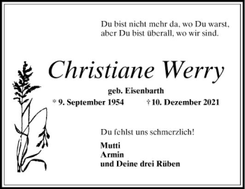 Traueranzeige von Christiane Werry von Mannheimer Morgen