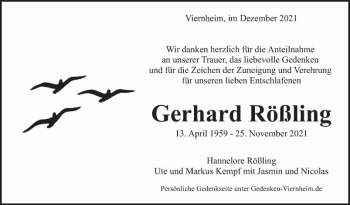 Traueranzeige von Gerhard Rößling von Südhessen Morgen