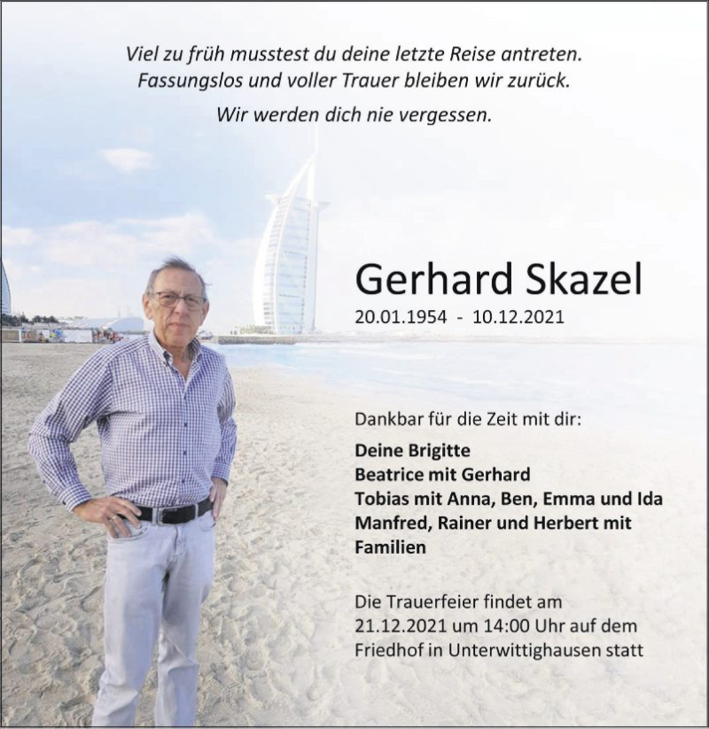  Traueranzeige für Gerhard Skazel vom 18.12.2021 aus Fränkische Nachrichten