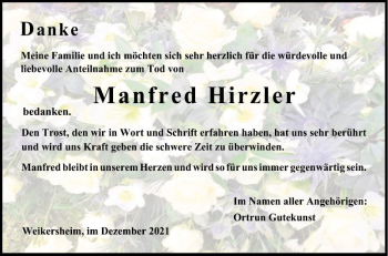 Traueranzeige von Manfred Hirzler von Fränkische Nachrichten