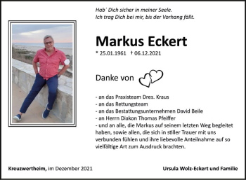 Traueranzeige von Markus Eckert von Fränkische Nachrichten