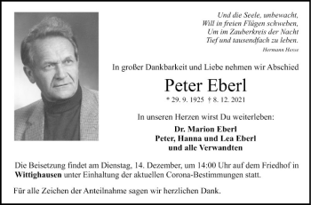 Traueranzeige von Peter Eberl von Fränkische Nachrichten