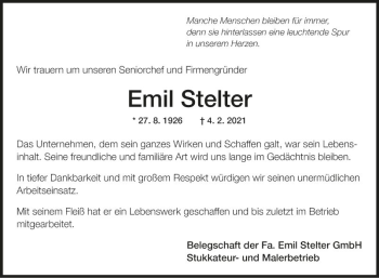 Traueranzeige von Emil Stelter von Fränkische Nachrichten
