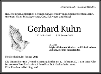 Traueranzeige von Gerhard Kuhn von Schwetzinger Zeitung