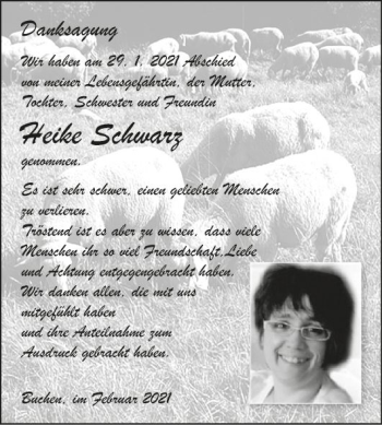 Traueranzeige von Heike Schwarz von Fränkische Nachrichten