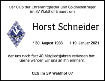 Traueranzeige von Horst Schneider von Mannheimer Morgen