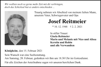 Traueranzeige von Josef Reitmeier von Fränkische Nachrichten