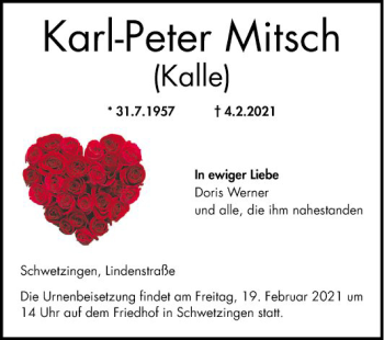 Traueranzeige von Karl-Peter Mitsch von Schwetzinger Zeitung