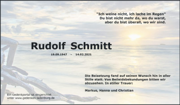 Traueranzeige von Rudolf Schmitt von Mannheimer Morgen