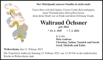 Traueranzeige von Waltraud Öchsner von Fränkische Nachrichten