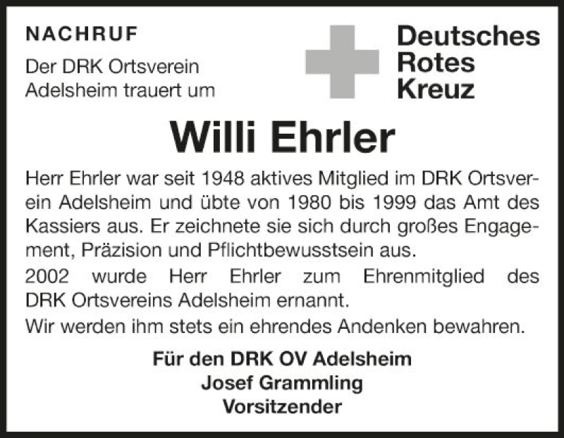  Traueranzeige für Willi Ehrler vom 27.02.2021 aus Fränkische Nachrichten
