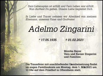 Traueranzeige von Adelmo Zingarini von Schwetzinger Zeitung