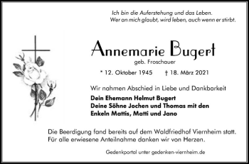 Traueranzeige von Annernarie Bugert von Südhessen Morgen