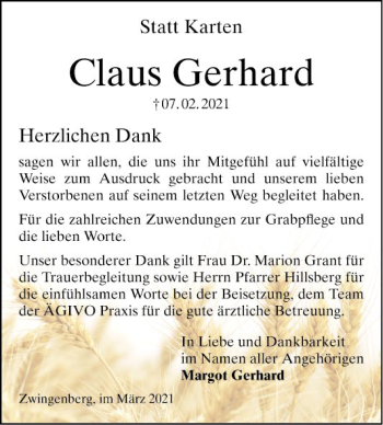 Traueranzeige von Claus Gerhard von Bergsträßer Anzeiger