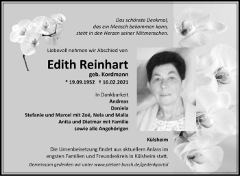 Traueranzeige von Edith Reinhart von Fränkische Nachrichten