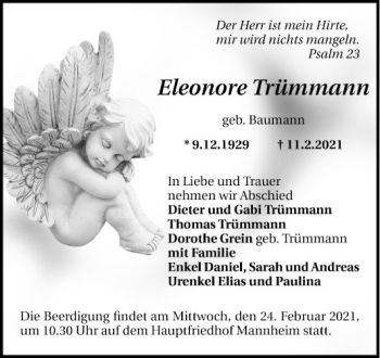 Traueranzeige von Eleonore Trümmann von Mannheimer Morgen