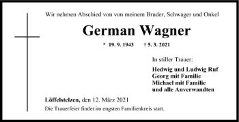 Traueranzeige von German Wagner von Fränkische Nachrichten