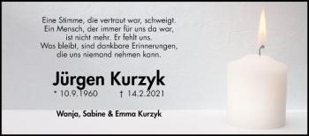Traueranzeige von Jürgen Kurzyk von Fränkische Nachrichten