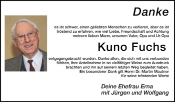 Traueranzeige von Kuno Fuchs von Mannheimer Morgen