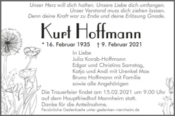 Traueranzeige von Kurt Hoffmann von Südhessen Morgen