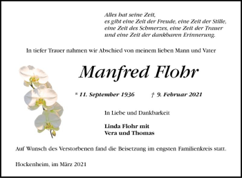 Traueranzeige von Manfred Flohr von Schwetzinger Zeitung