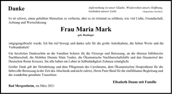 Traueranzeige von Maria Mark von Fränkische Nachrichten
