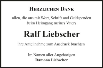 Traueranzeige von Ralf Liebscher von Fränkische Nachrichten