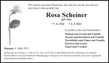 Traueranzeige von Rosa Scheiner von Fränkische Nachrichten